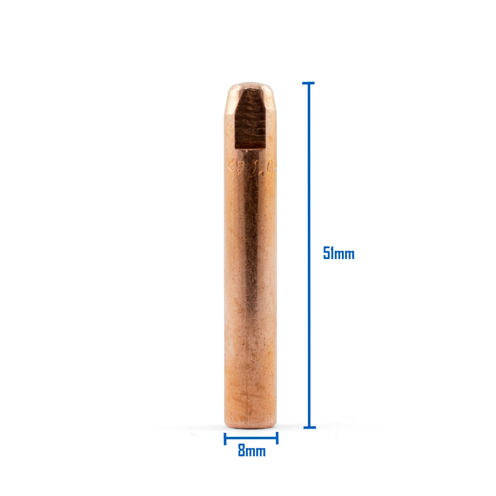 1588-10 Bernard Style MIG Contact Tips 0.8mm 51mm 10 Pack Long - Image 1