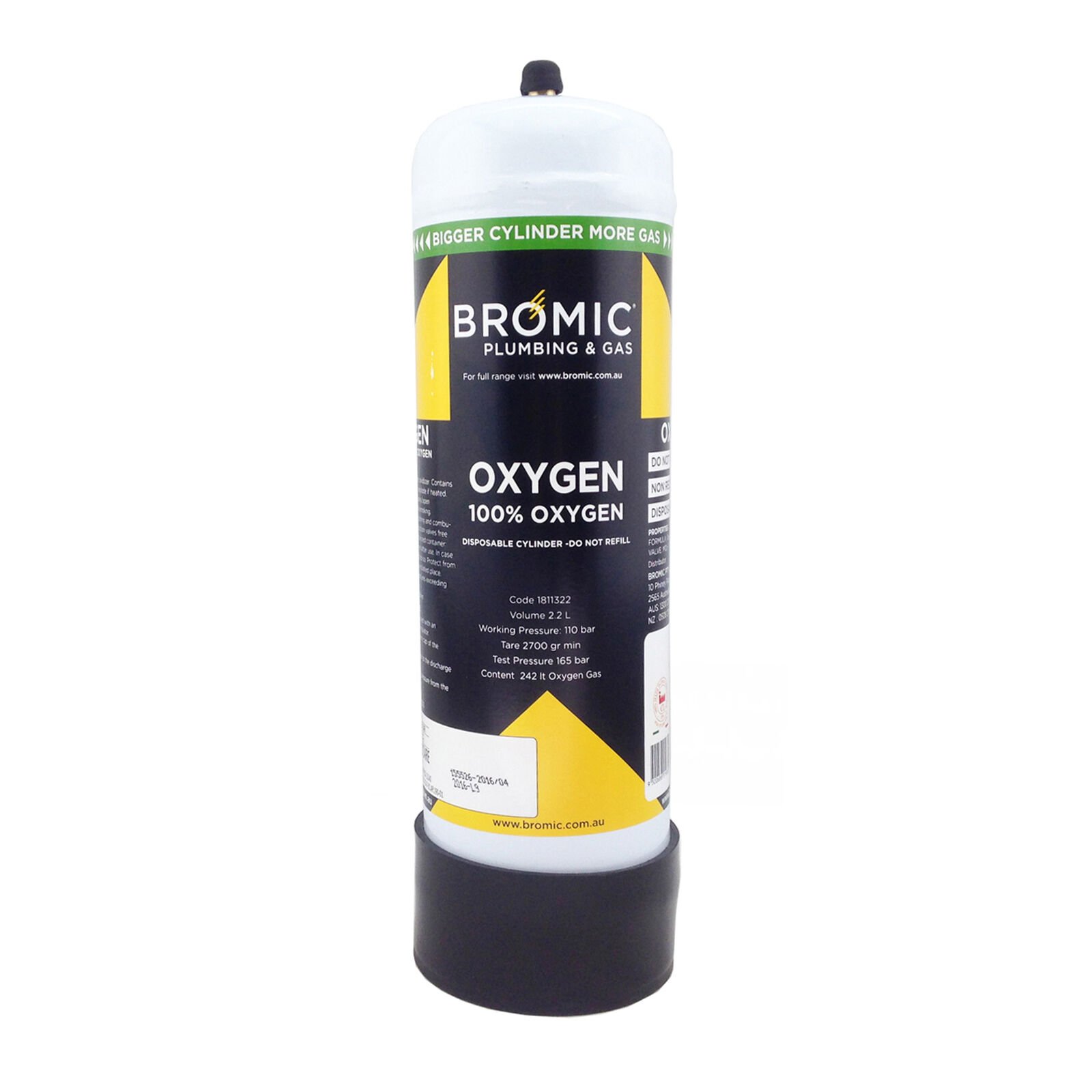 1811322-combo2 Bromic Pure Oxygen 2x2.2L Disposable Gas Bottle Combo - Image 1