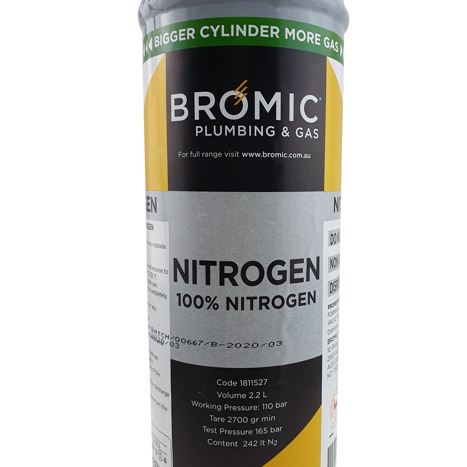 Bromic 2.2L Disposable Nitrogen Mix Food Grade Cylinder