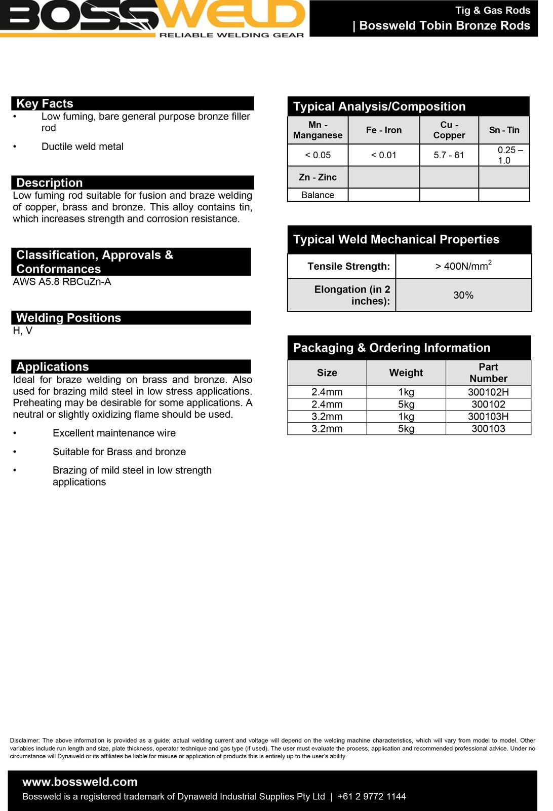 3.2mm 5kg Tobin Bronze Flux Coated Brazing Rods