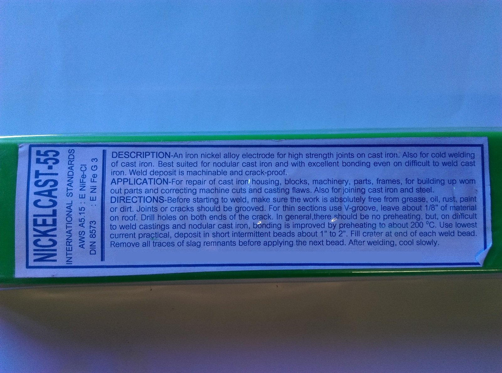 55-2.5-1.0 ENi55 2.5mm Cast Iron Nickel Stick Electrodes 1kg - Image 1