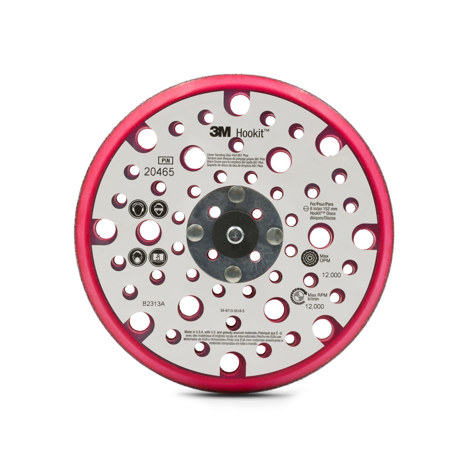 3M 20465 Hookit 150mm Low Profile Sand Dust Extraction Disc Pad