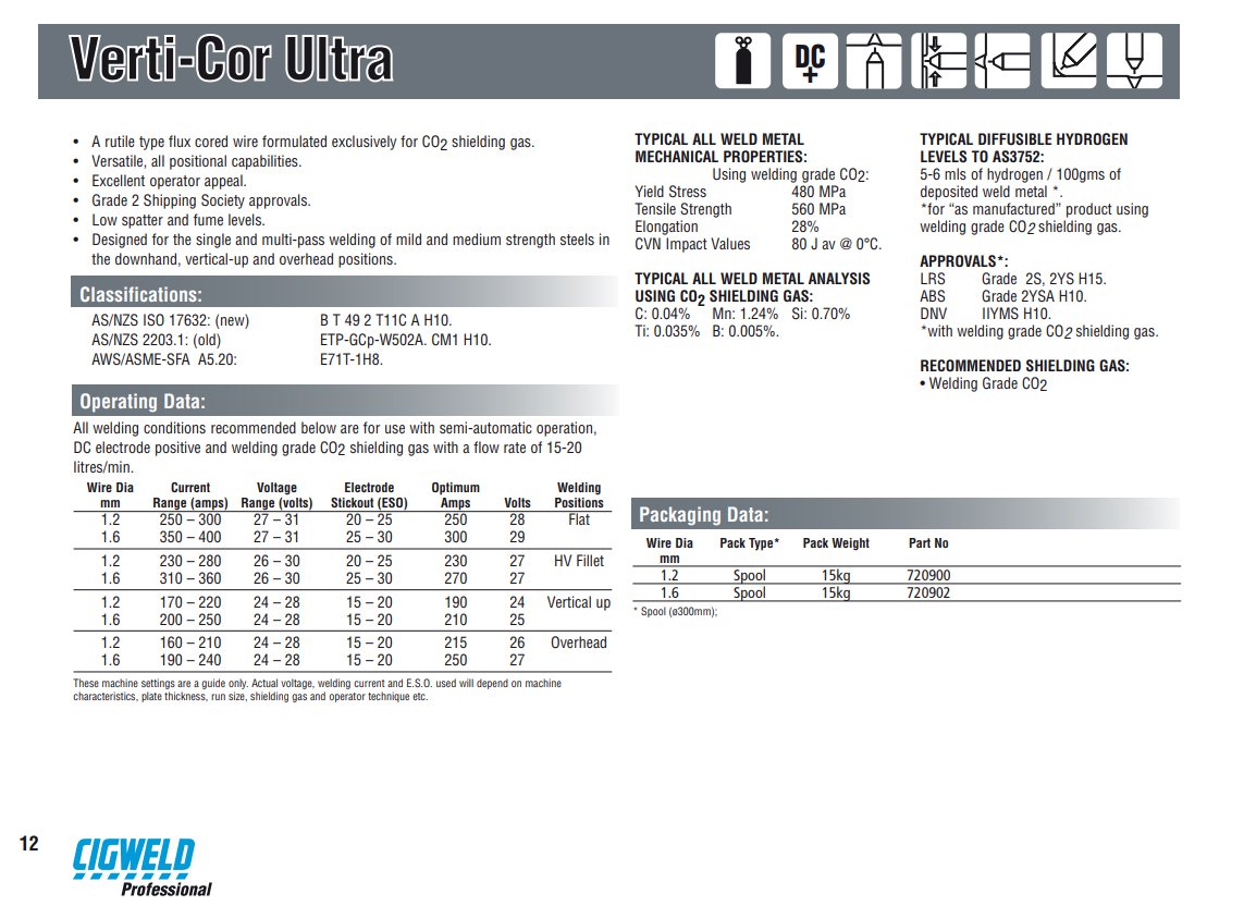 15kg 1.2mm CIGWELD Verti-Cor Ultra Flux Cored MIG Wire