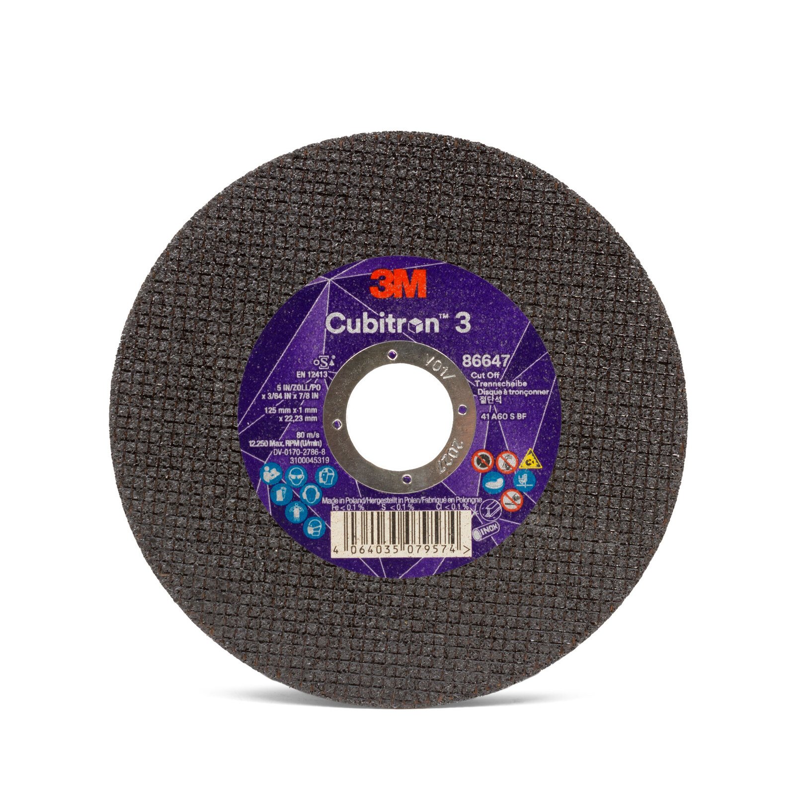 3M Cubitron 3 86647 5" 125mm Inox Steel Cutting Disc 1mm
