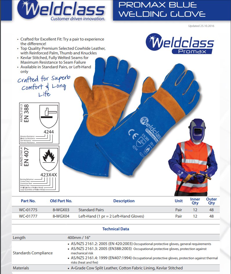 Promax Blue Left Hand Welding Gloves 1 Pair Lefties