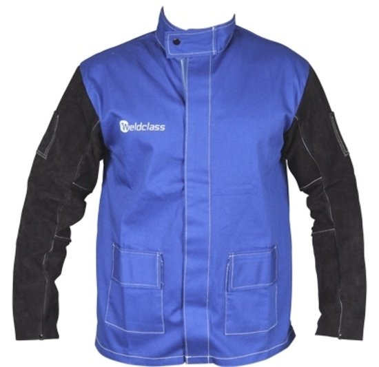 2XL Weldclass BLUE FR Leather Sleeves Welding Jacket