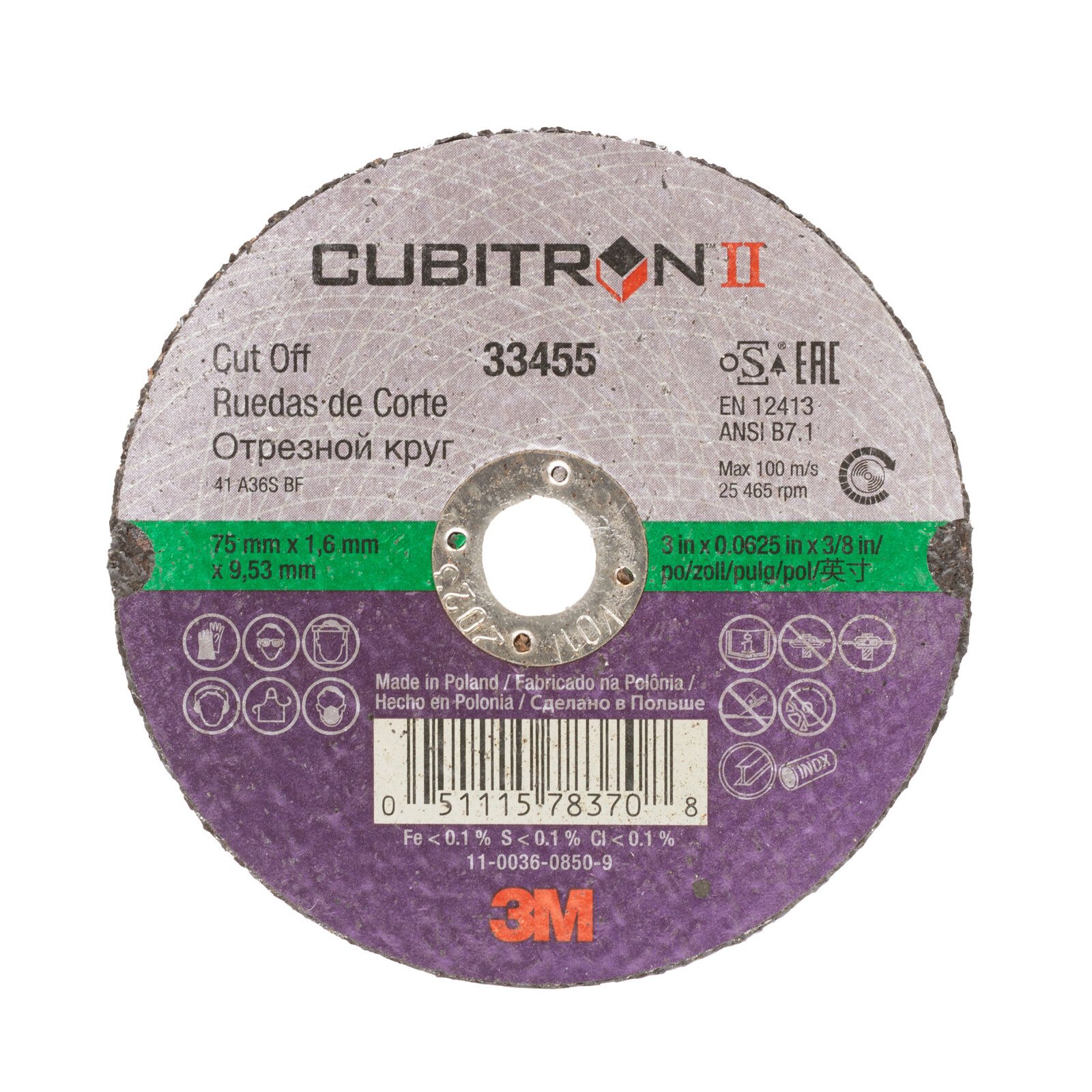 3M Cubitron 2 33455 Cut-off Wheel 75mmx1.6mmx9.53mm 10pk
