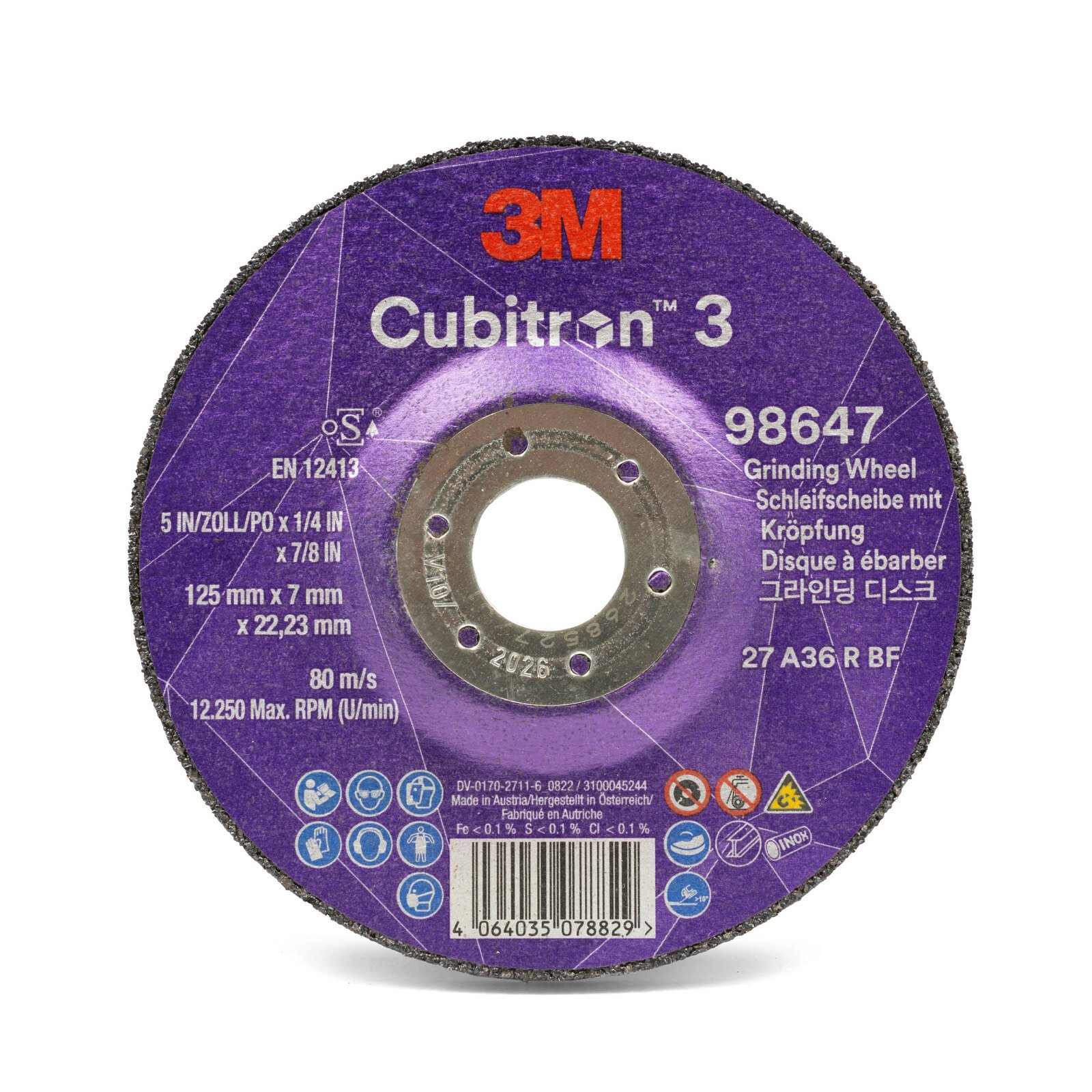 3M 98647 5" 36 Grit Cubitron 3 Grinding Disc 10pk
