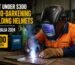 A welding professional testing a sub-$300 auto-darkening helmet in a workshop setting