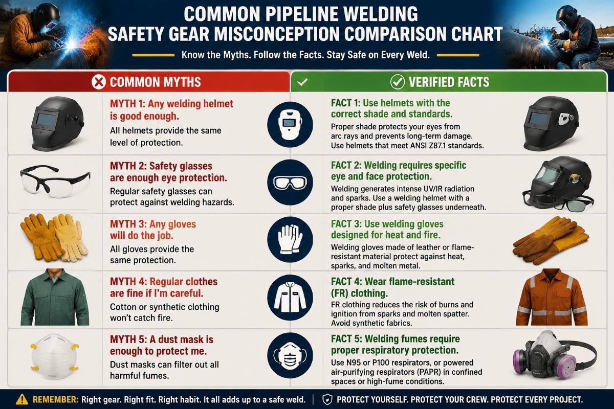 Common pipeline welding safety gear misconception comparison chart