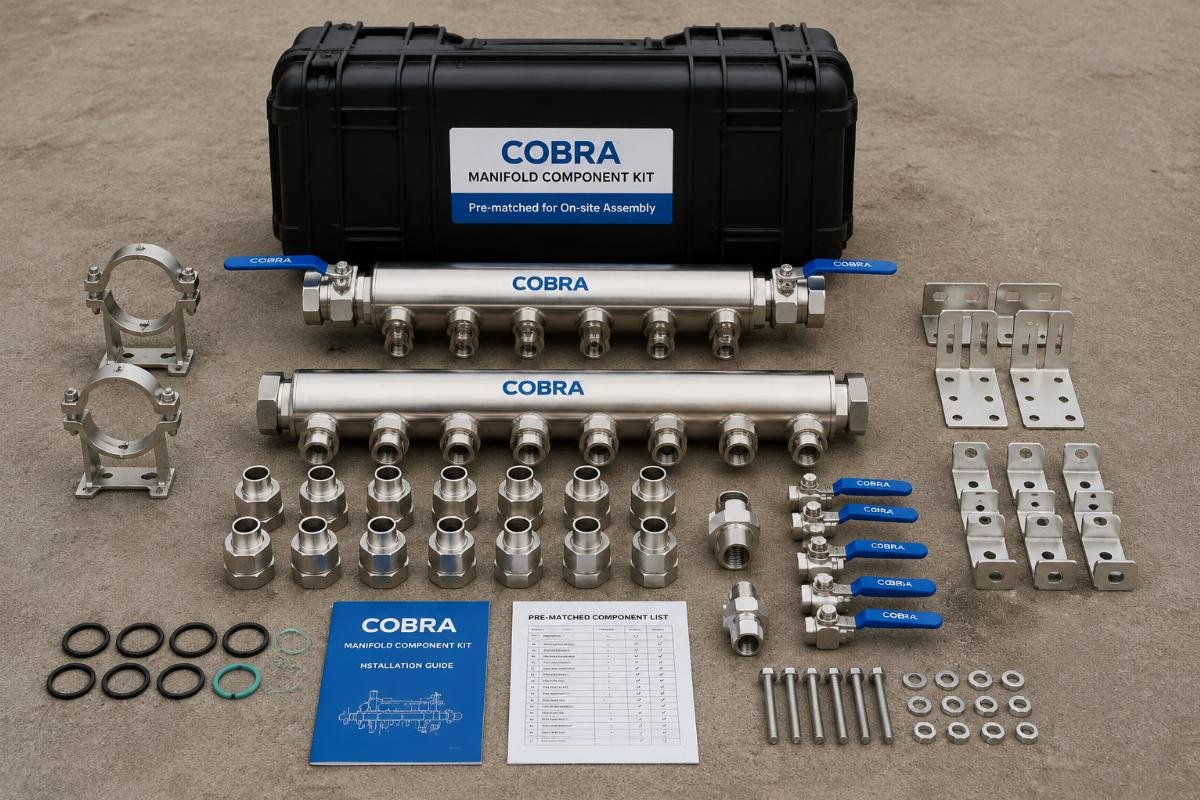Pre-matched COBRA manifold component kit Pre-matched COBRA manifold component kit laid out for on-site assembly